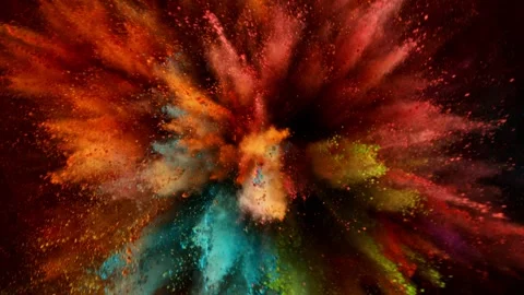 Super Slow Motion of Colored Powder Explosion with Rotating Camera Stock Footage 281833880
