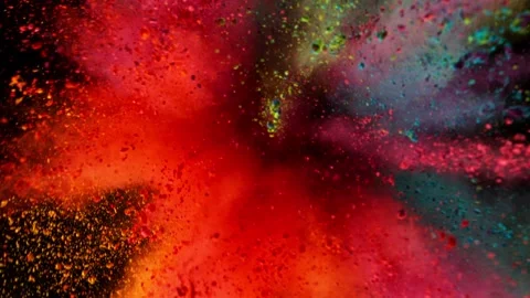 Super Slow Motion of Colored Powder Explosion with Rotating Camera Stock Footage 281835073