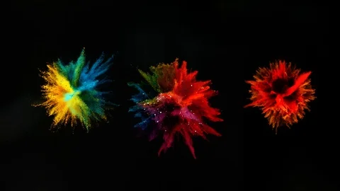 Super slow motion of coloured powder explosion isolated on black background. Stock Footage 97220649