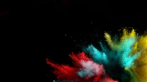 Super slow motion of coloured powder explosion isolated on black background. Stock Footage 117136595