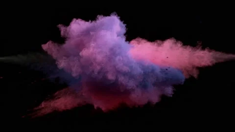 Super slow motion of coloured powder collision isolated on black background. Stock Footage 139655239