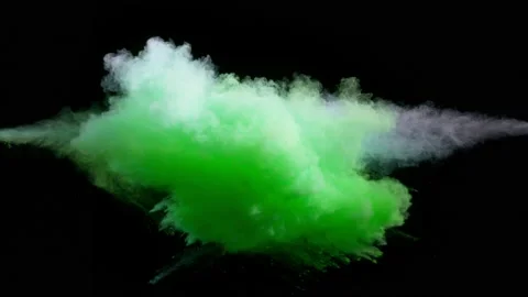 Super slow motion of coloured powder collision isolated on black background. Video stock 225447610