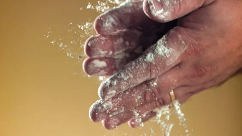 Super slow motion Cook's hands in flour Video stock 271502688