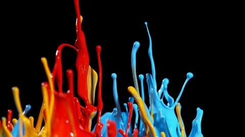 Super slow motion of dancing colours shapes isolated on black background. Stock Footage