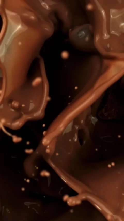 Super slow motion dark chocolate chunks fall into liquid chocolate . Filmed on a Stock Footage 335374949