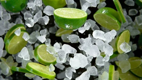 Super Slow Motion of exploding crushed ice with limes Stock Footage 120377305