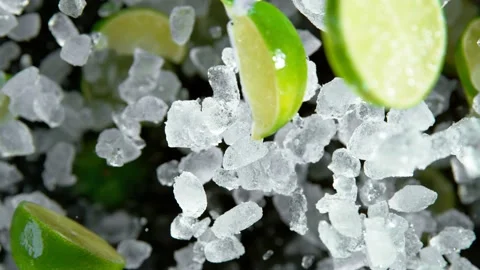 Super Slow Motion of exploding crushed ice with limes Stock Footage 130335991