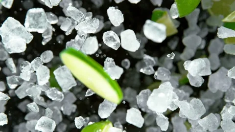 Super Slow Motion of exploding crushed ice with limes Stock Footage 139309349