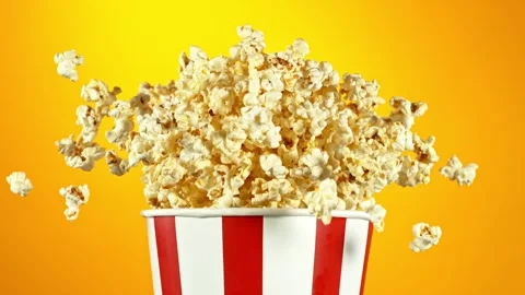 Super Slow Motion of Exploding popcorn from Bucket. Stock Footage 261971736