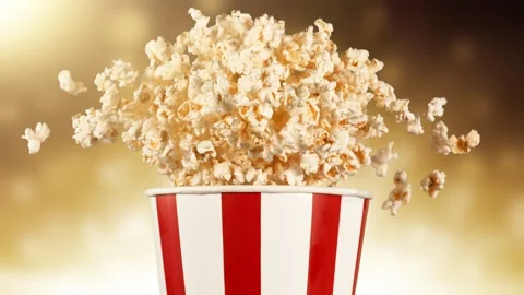 Super Slow Motion of Exploding popcorn from Bucket. Stock Footage 262616373