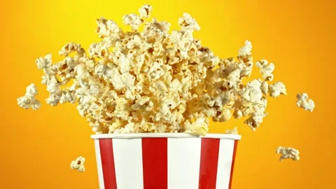 Super Slow Motion of Exploding popcorn from Bucket. Stock Footage 276220013