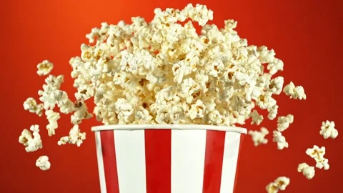 Super Slow Motion of Exploding popcorn from Bucket. Stock Footage 281020966