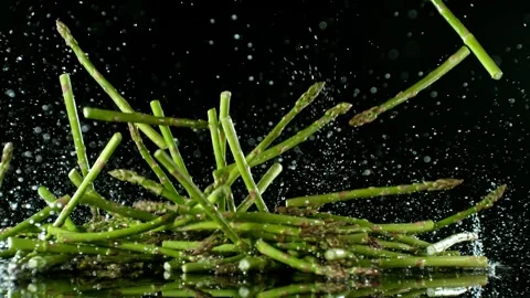 Super Slow Motion of Falling Asparagus into Water. Stock Footage 251660433
