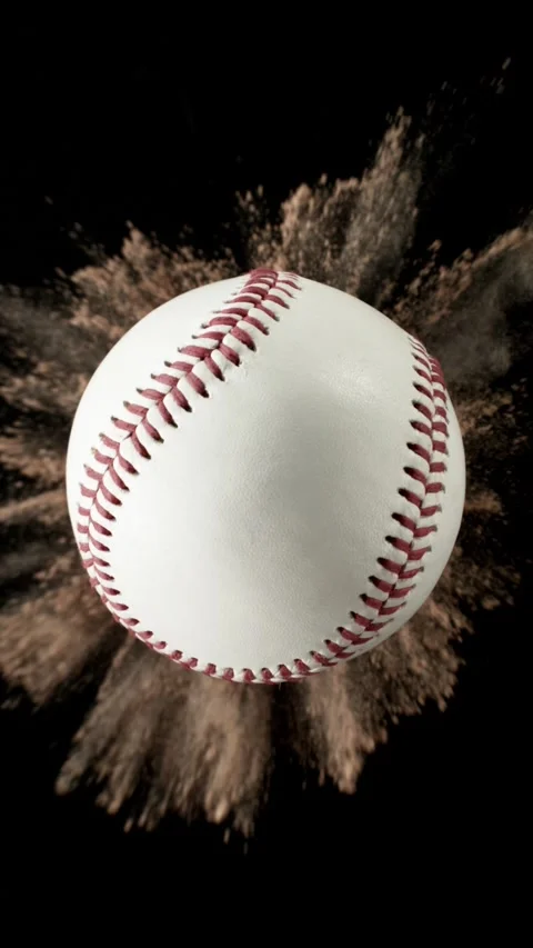 Super Slow Motion of Falling Baseball Ball with Powder Explosion, Top View. Stock Footage 305242765