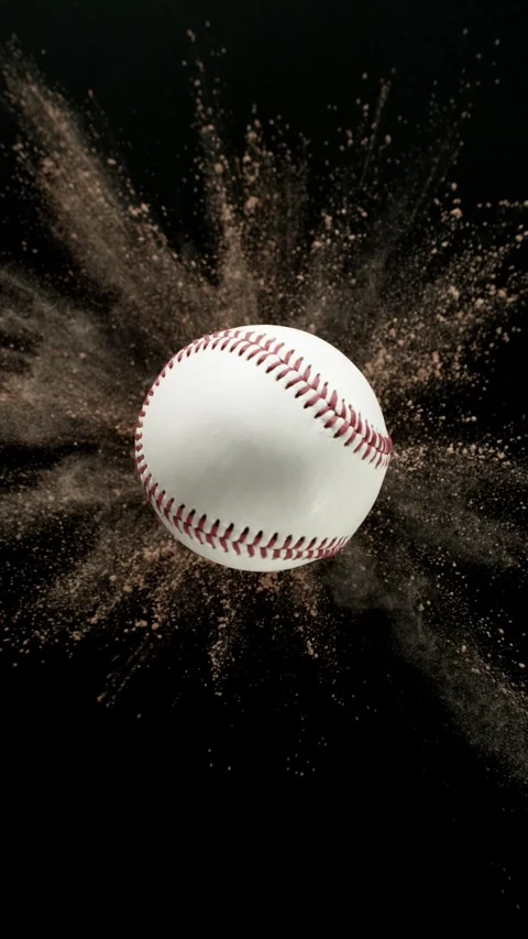 Super Slow Motion of Falling Baseball Ball with Powder Explosion, Top View. Stock Footage 305242767