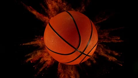Super Slow Motion of Falling Basketball Ball with Powder Explosion Stock Footage 307200783