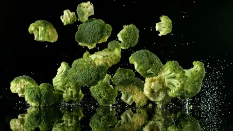 Super Slow Motion of Falling Broccoli into Water. Stock Footage 251659870