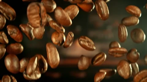 Super Slow Motion of Falling Coffee Beans. Stock Footage 290390331