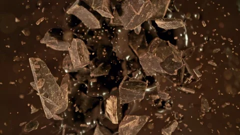 Super Slow Motion of Falling Group of Chocolate Chunks. Stock Footage 274435396