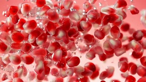 Super slow motion of falling pomegranate pieces into water. Stock Footage 212053486