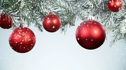 Super slow motion of falling snow with christmas glass balls Stock Footage 163039160