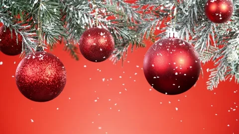 Super slow motion of falling snow with christmas glass balls Stock Footage 163089740