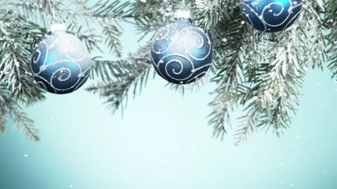 Super slow motion of falling snow with christmas glass balls Stock Footage 163102181