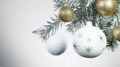 Super slow motion of falling snow with christmas glass balls Stock Footage 221925812