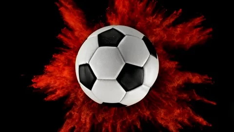 Super Slow Motion of Falling Soccer Ball with Colored Powder Explosion Stock Footage 307200799