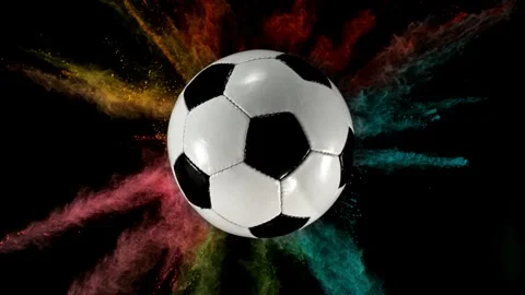 Super Slow Motion of Falling Soccer Ball with Colored Powder Explosion. Stock Footage 307202082