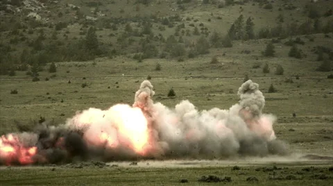 Super slow motion fiery explosion line at blasting area. Stock Footage 52704035
