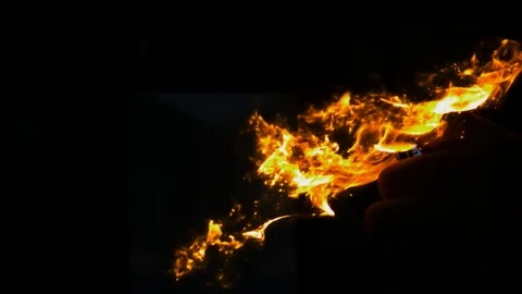 Super Slow Motion Fire From Aerosol Can Shot With Phantom Camera 8000 FPS Stock Footage 124246288
