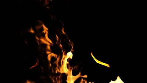 Super slow motion of fire blasts on black background. Filmed on high speed ci Stock Footage 143262175