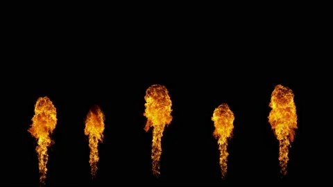 Super slow motion of fire blasts set isolated on black background. Stock Footage 226414428