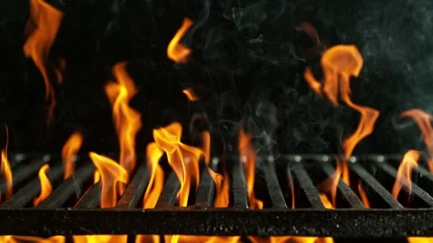 Super slow motion of flames with empty grill grid. Stock Footage 244482868