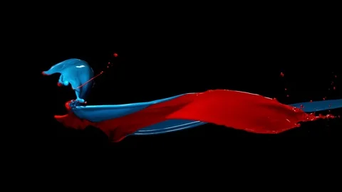 Super slow motion of flying abstract blue and red splash on black background. Stock Footage 113489255