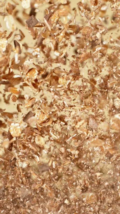 Super Slow Motion of Flying Breakfast Cereals up in the Air. Stock Footage 295028386