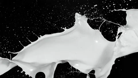 Super slow motion of flying milk splashes on black background. Stock Footage 138525827