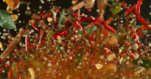 Super Slow Motion of Flying Spices Mix. Stock Footage 320294607