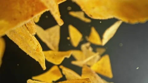 Super Slow Motion of Flying Tortilla Chips. Stock Footage 257539901