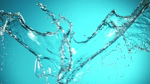 Super slow motion of flying water splashes in collision, blue background Stock Footage 133075422