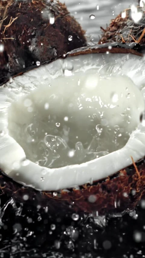Super slow motion fresh topical coconuts . Filmed on a high-speed camera at 1000 動画素材 335374690