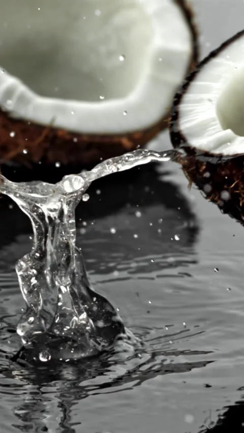 Super slow motion fresh topical coconuts . Filmed on a high-speed camera at 1000 動画素材 335376224