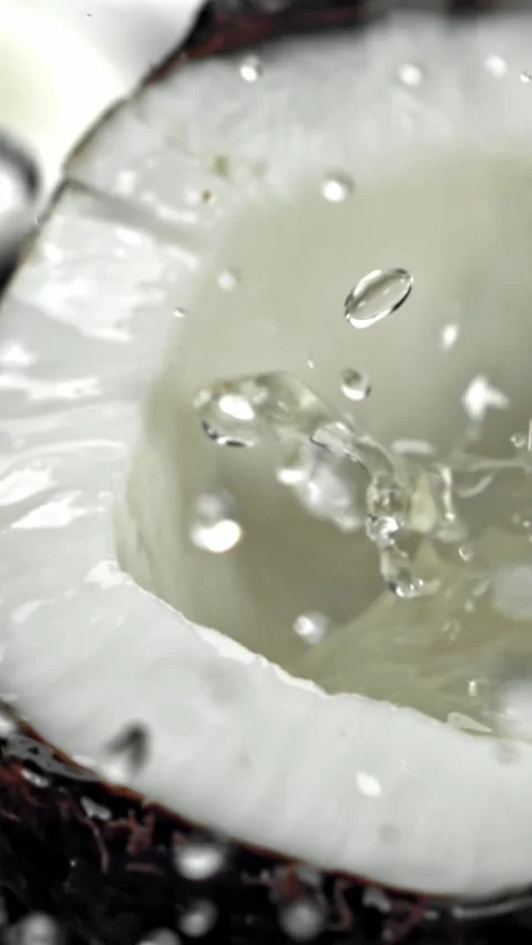 Super slow motion fresh topical coconuts . Filmed on a high-speed camera at 1000 動画素材 335378370