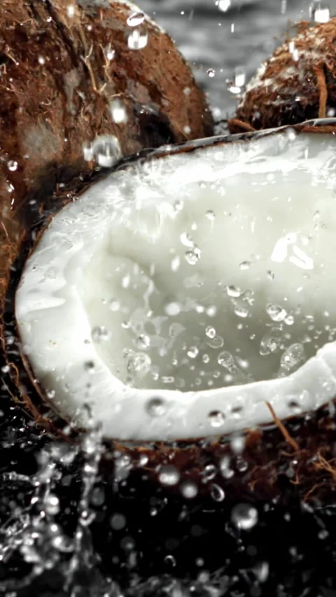 Super slow motion fresh topical coconuts . Filmed on a high-speed camera at 1000 動画素材 335379455