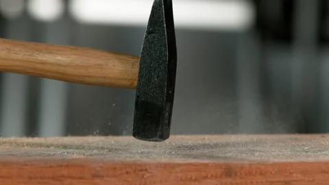 Super slow motion of hammer hit iron nail, super macro shot. Stock Footage 143175008