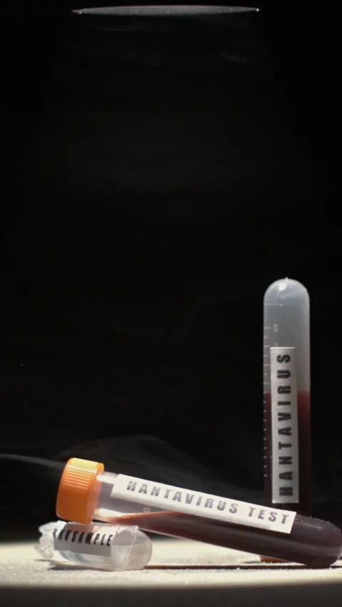 Super Slow Motion Hantavirus Test Tubes With Smoke Under Dramatic Spotlight Stock Footage 335109272