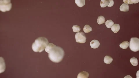 Super Slow Motion Hazelnut Flying Towards Camera on Brown Background at 1000fps. Stock Footage 265081317