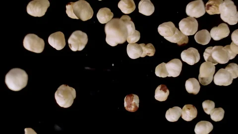 Super Slow Motion Hazelnut Flying Towards Camera on Black Background at 1000fps. Stock Footage 281716631