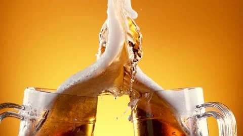 Super slow motion of hitting beer mugs together, cheers concept Stock-Footage 157560187